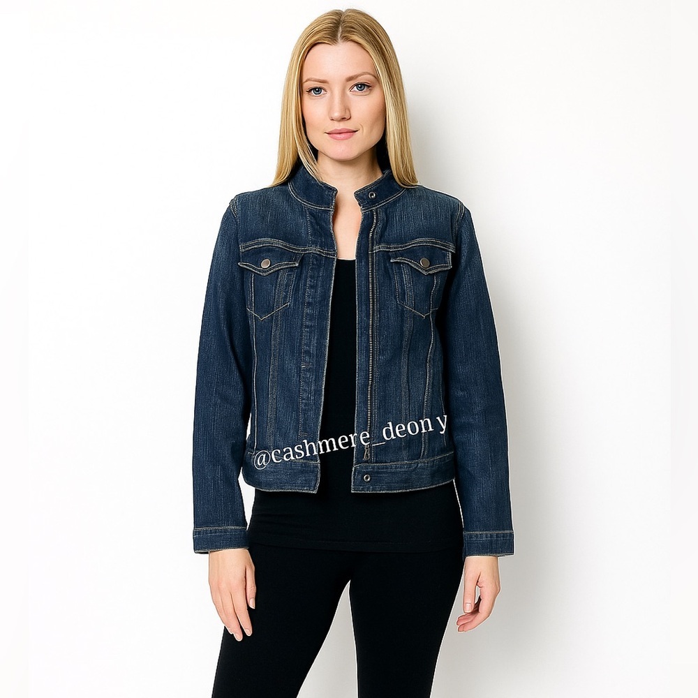 Banana Republic Dark Blue Denim Aviator Biker Jacket Petite Small